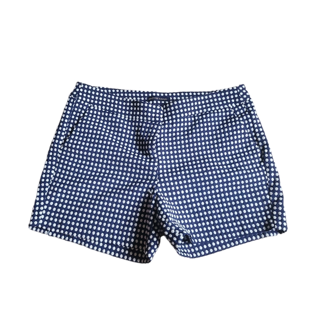 British Khaki Womens Navy White Polka Dots Short Shorts Size 10